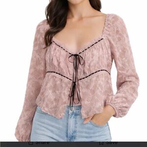 Altar'd State Layken Lace Peasant Blouse - Dusty Rose with Black Bows